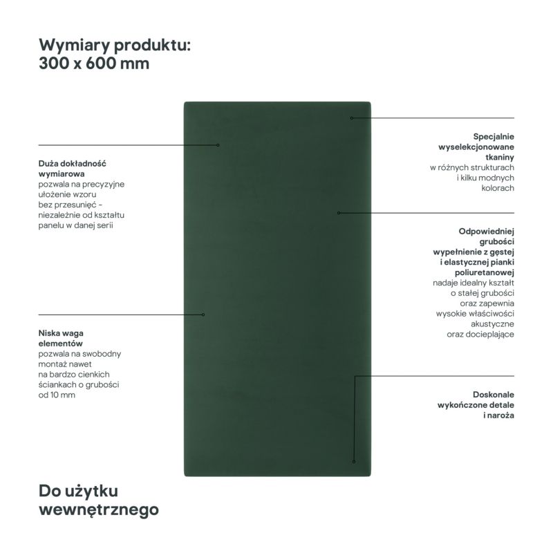 Polstret vægpanel Stegu Mollis rektangulær 60 x 30 cm grøn - 1 stk