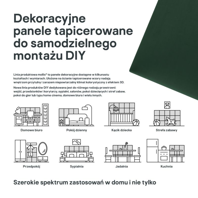Polstret vægpanel Stegu Mollis rektangulær 60 x 30 cm grøn - 1 stk
