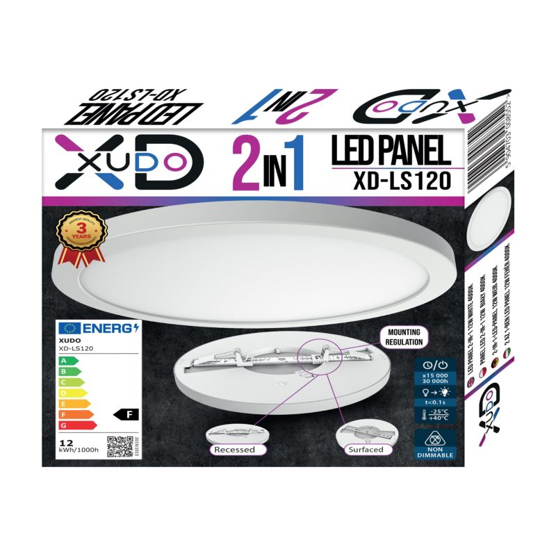 XUDO LED-panel 2-i-1 12W 4000K Neutralhvid Rund 1 stk.