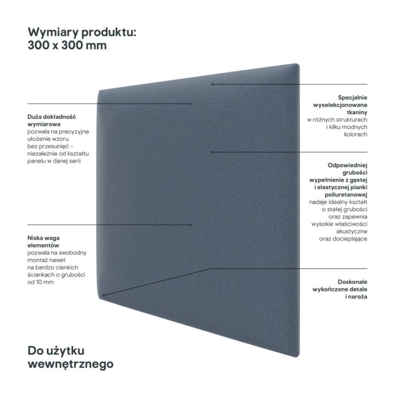 Polstret vægpanel Stegu B1 PP 30 x 30 cm blå