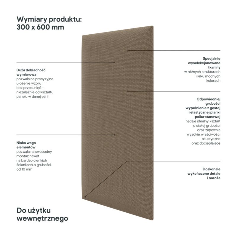 Polstret vægpanel Stegu B1 PP 60 x 30 cm i beige hør
