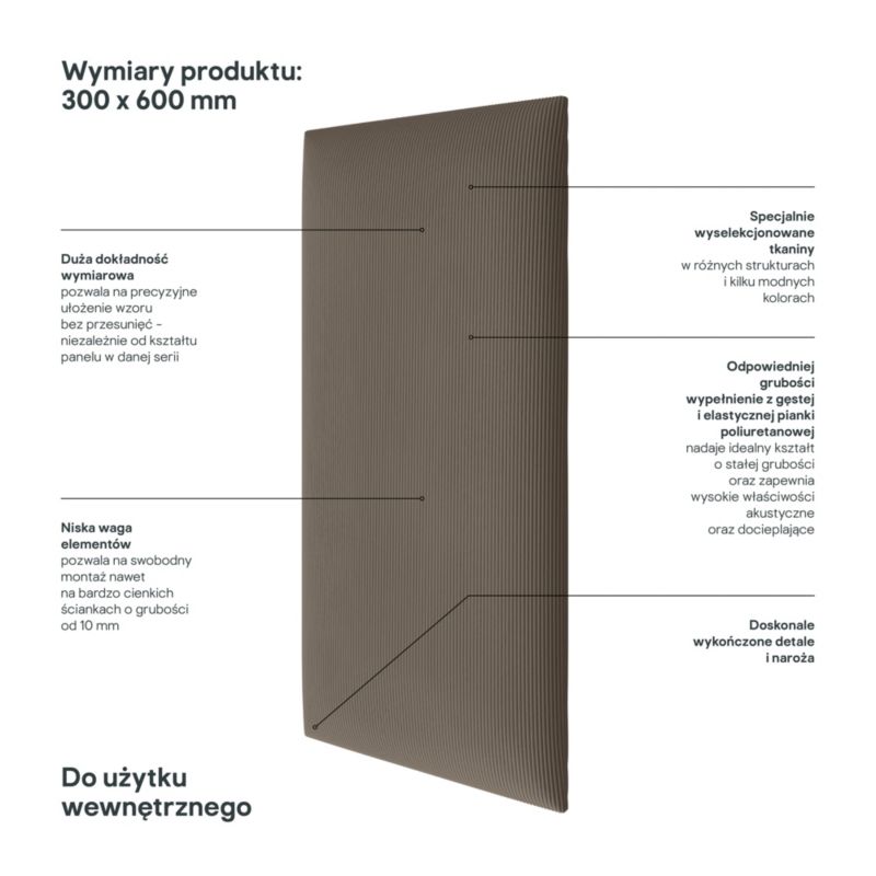 Polstret vægpanel Stegu B1 PP 60 x 30 cm brun fløjl