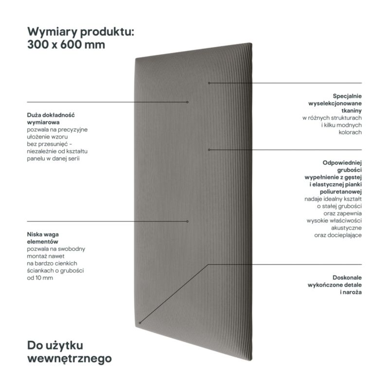 Polstret vægpanel Stegu B1 PP 60 x 30 cm mørkegrå kordfløjl
