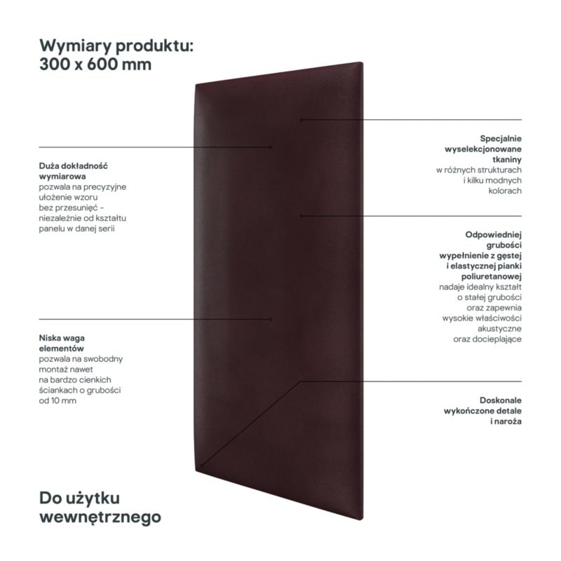 Polstret vægpanel Stegu B1 PP 60 x 30 cm i violet