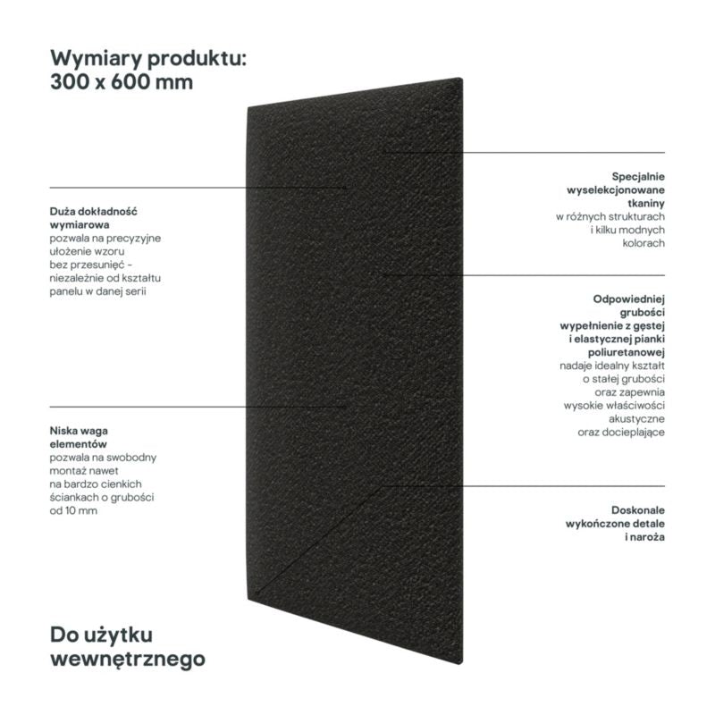 Polstret vægpanel Stegu B1 PP 60 x 30 cm i grafitgrå bouclé