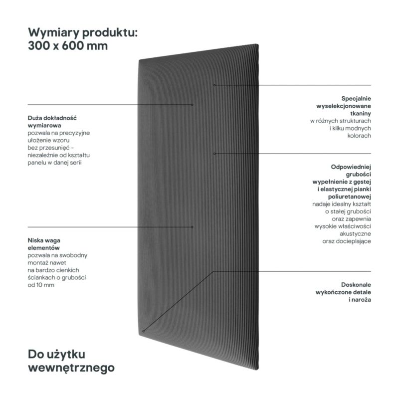 Polstret vægpanel Stegu B1 PP 60 x 30 cm grafitgrå kordfløjl