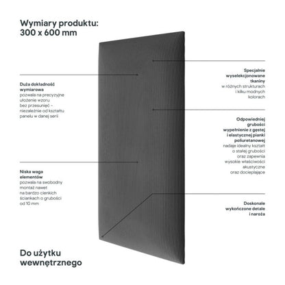 Polstret vægpanel Stegu B1 PP 60 x 30 cm grafitgrå kordfløjl