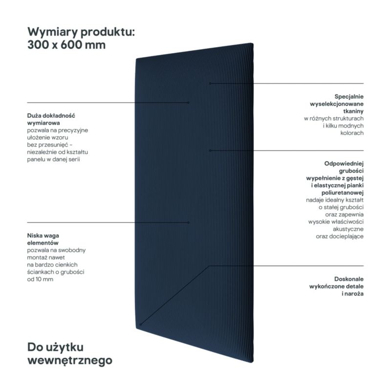 Polstret vægpanel Stegu B1 PP 60 x 30 cm i marineblå kordfløjl