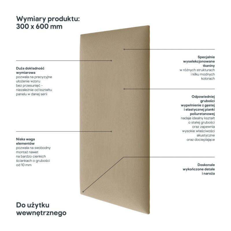 Polstret vægpanel Stegu B1 PP 60 x 30 cm lys beige fløjl