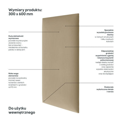 Polstret vægpanel Stegu B1 PP 60 x 30 cm lys beige fløjl