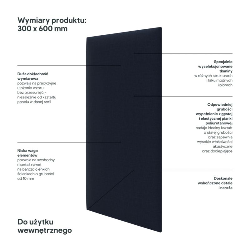 Polstret vægpanel Stegu B1 PP 60 x 30 cm navy