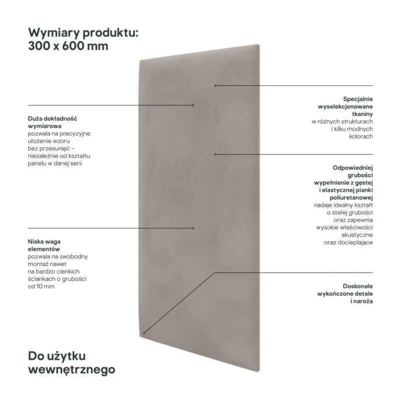 Polstret vægpanel Stegu B1 PP 60 x 30 cm sølv