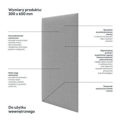 Polstret vægpanel Stegu B1 PP 60 x 30 cm grå hør