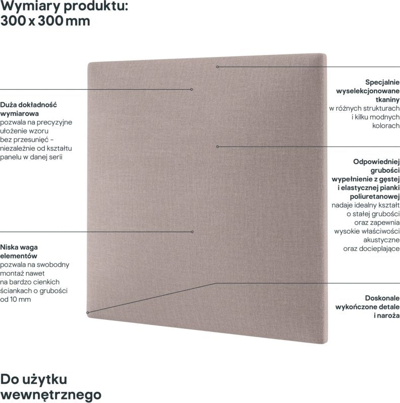 Polstret vægpanel Stegu Mollis F11 kvadratisk 30 x 30 cm beige