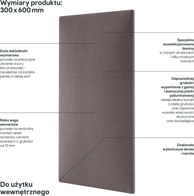 Polstret vægpanel Stegu Mollis F20 rektangulær 60 x 30 cm grå