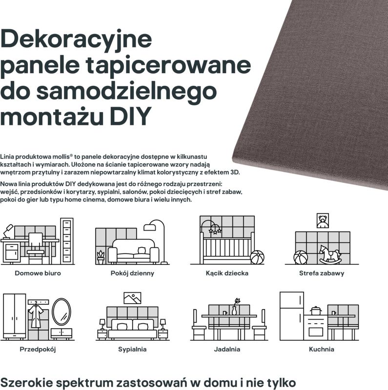 Polstret vægpanel Stegu Mollis F20 rektangulær 60 x 30 cm grå