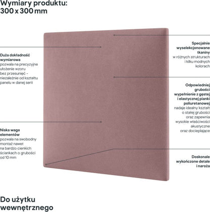 Polstret vægpanel Stegu Mollis kvadrat 30 x 30 cm støvet rosa