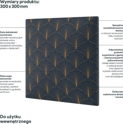 Stegu Mollis polstret vægpanel kvadratisk 30 x 30 cm i marineblå og guld