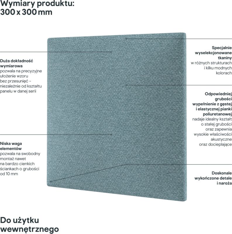 Stegu Mollis polstret vægpanel kvadrat 30 x 30 cm lys blå