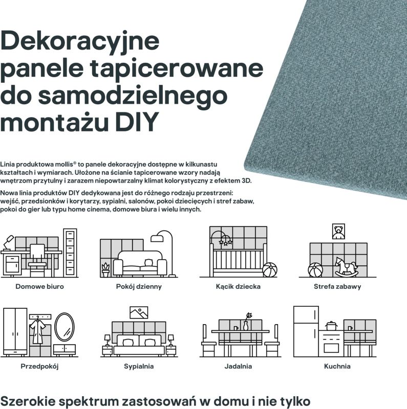 Stegu Mollis polstret vægpanel kvadrat 30 x 30 cm lys blå