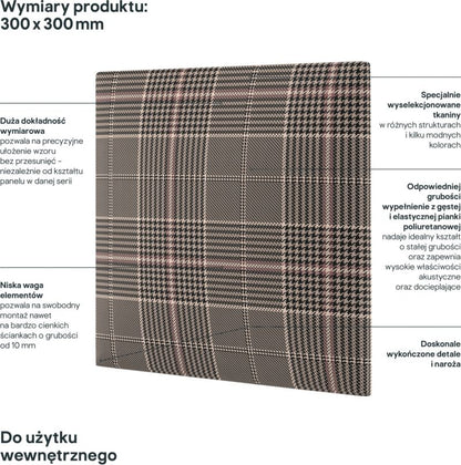 Stegu Mollis polstret vægpanel kvadratisk 30 x 30 cm ternet
