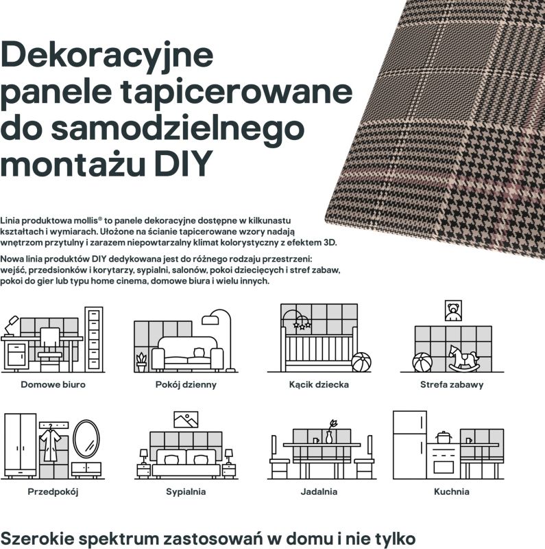 Stegu Mollis polstret vægpanel kvadratisk 30 x 30 cm ternet