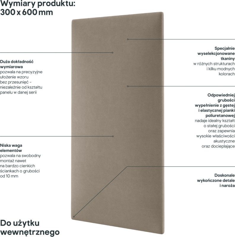 Polstret vægpanel Stegu Mollis MV09 rektangel 60 x 30 cm beige