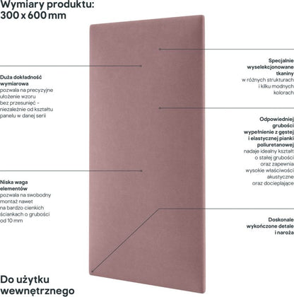 Polstret vægpanel Stegu Mollis rektangulær 60 x 30 cm støvet rosa
