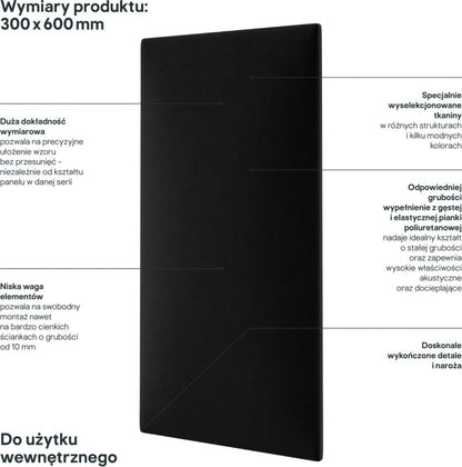 Polstret vægpanel Stegu Mollis rektangulær 60 x 30 cm mat-sort
