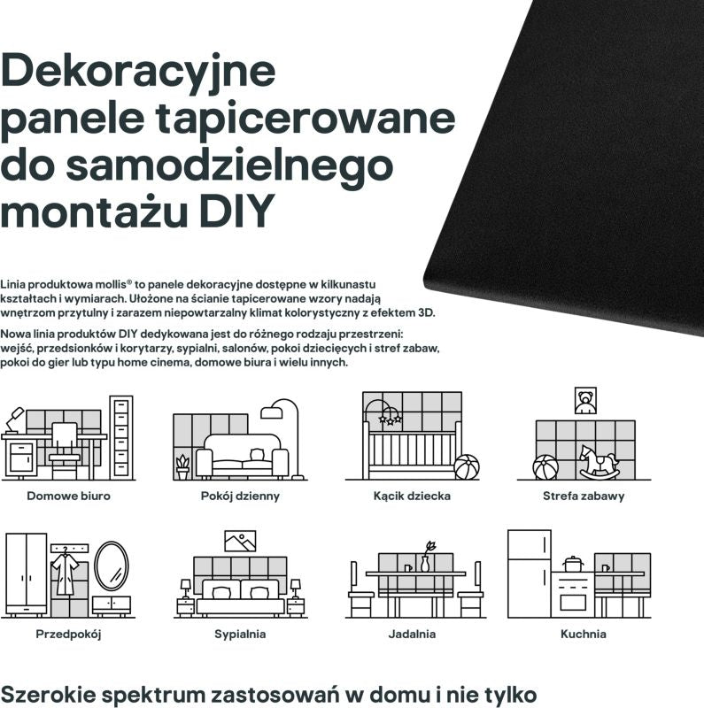 Polstret vægpanel Stegu Mollis rektangulær 60 x 30 cm mat-sort