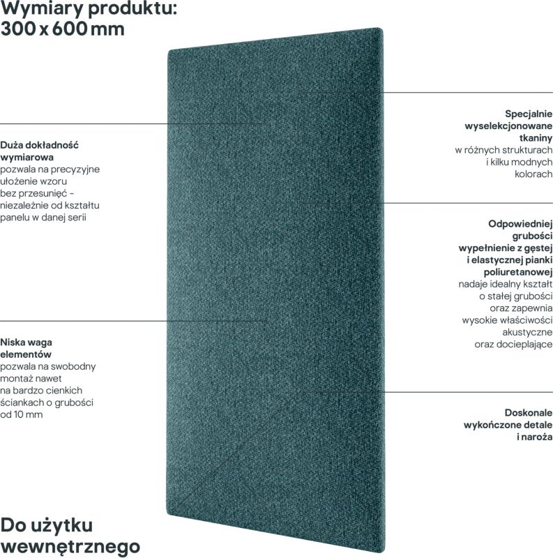 Polstret vægpanel Stegu Mollis rektangulær 60 x 30 cm blå