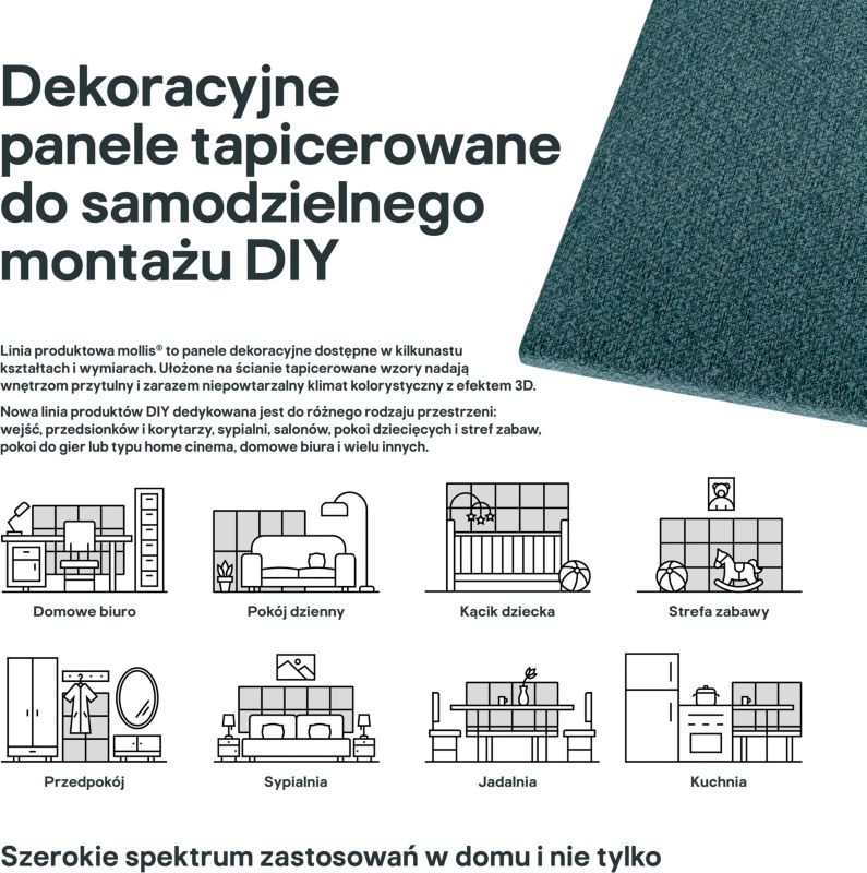 Polstret vægpanel Stegu Mollis rektangulær 60 x 30 cm blå