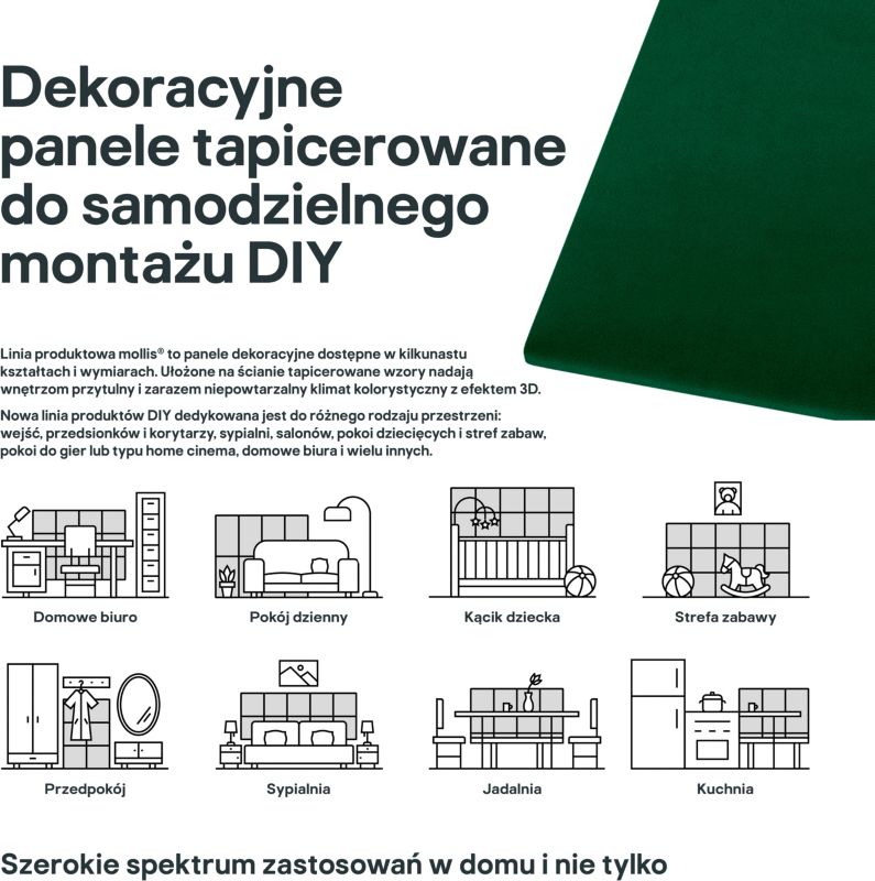 Stegu Mollis polstret vægpanel rektangulær 60 x 30 cm grøn