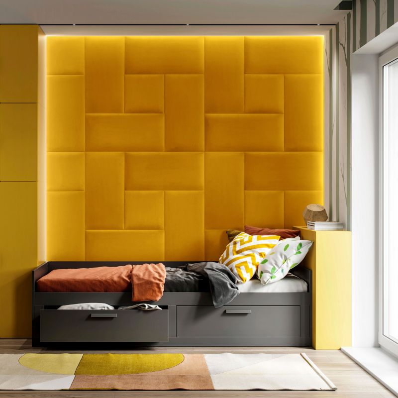 Polstret vægpanel Stegu Mollis rektangel 60 x 30 cm gul
