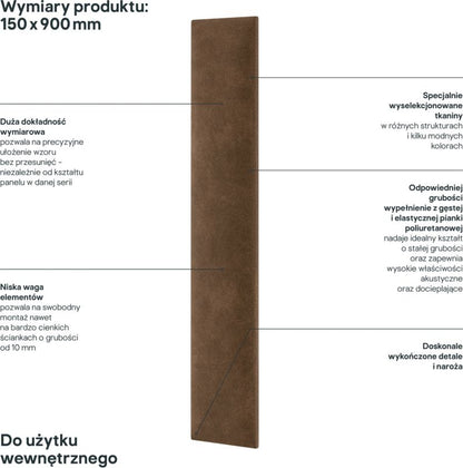 Polstret vægpanel Stegu Mollis rektangel 90 x 15 cm mørkebrun