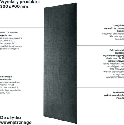 Polstret vægpanel Stegu Mollis rektangel 90 x 30 cm i antracit