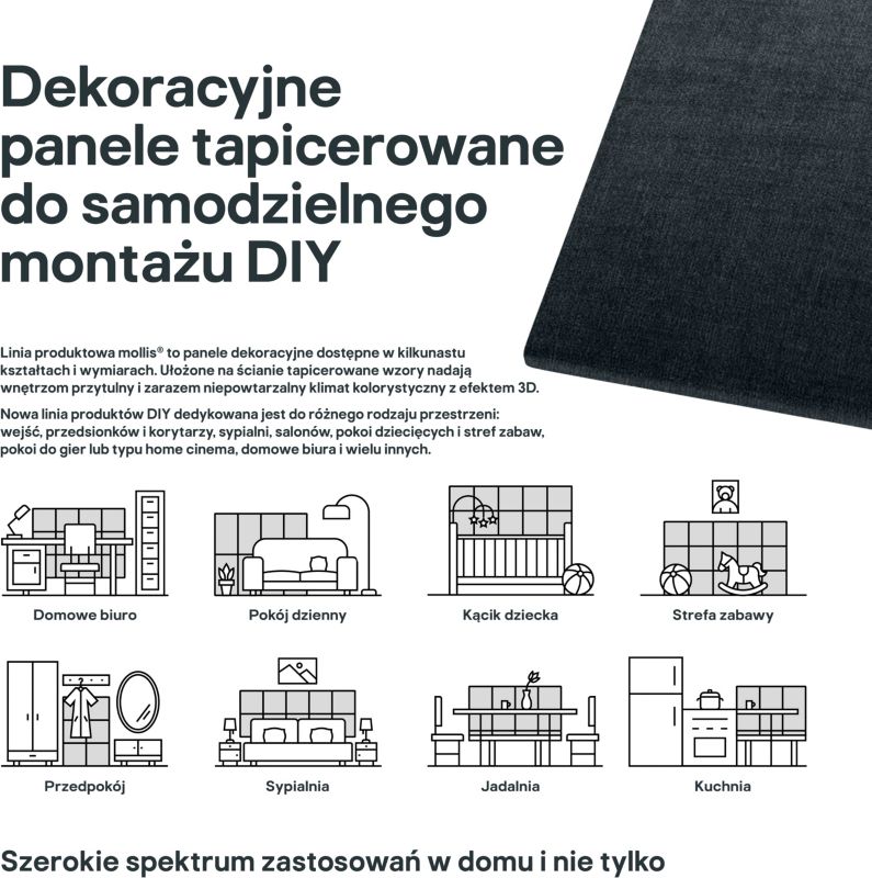 Polstret vægpanel Stegu Mollis rektangel 90 x 30 cm i antracit