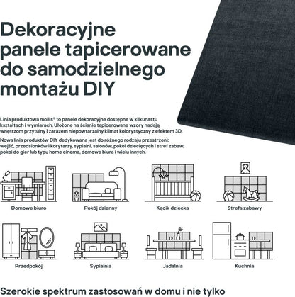 Polstret vægpanel Stegu Mollis rektangel 90 x 30 cm i antracit