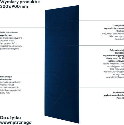 Polstret vægpanel Stegu Mollis rektangulær 90 x 30 cm mørkeblå