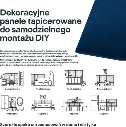 Polstret vægpanel Stegu Mollis rektangulær 90 x 30 cm mørkeblå