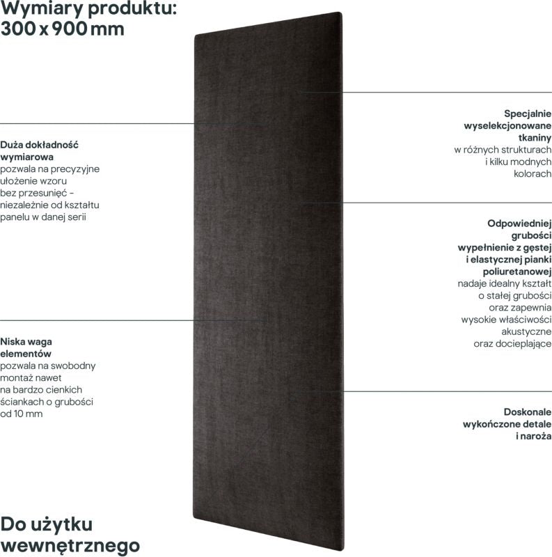 Polstret vægpanel Stegu Mollis rektangel 90 x 30 cm grafitgrå