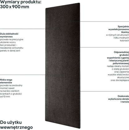 Polstret vægpanel Stegu Mollis rektangel 90 x 30 cm grafitgrå