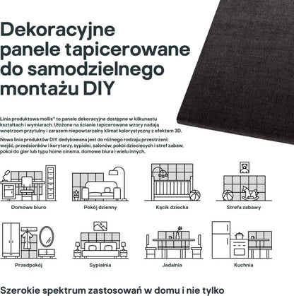 Polstret vægpanel Stegu Mollis rektangel 90 x 30 cm grafitgrå