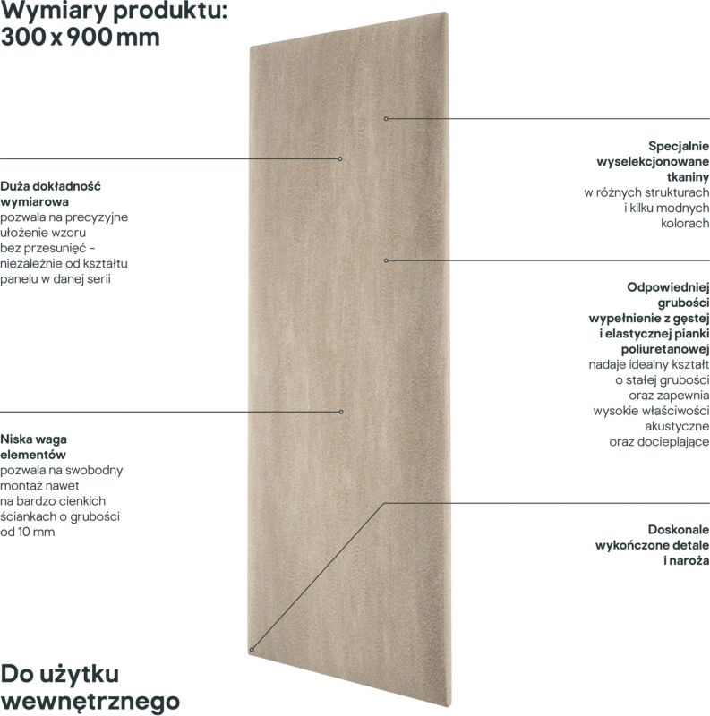 Polstret vægpanel Stegu Mollis rektangulær 90 x 30 cm lys brun