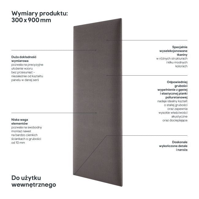 Polstret vægpanel Stegu Mollis rektangulær 90 x 30 cm grå