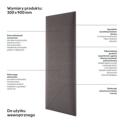 Polstret vægpanel Stegu Mollis rektangulær 90 x 30 cm grå
