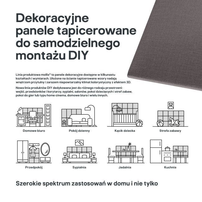 Polstret vægpanel Stegu Mollis rektangulær 90 x 30 cm grå
