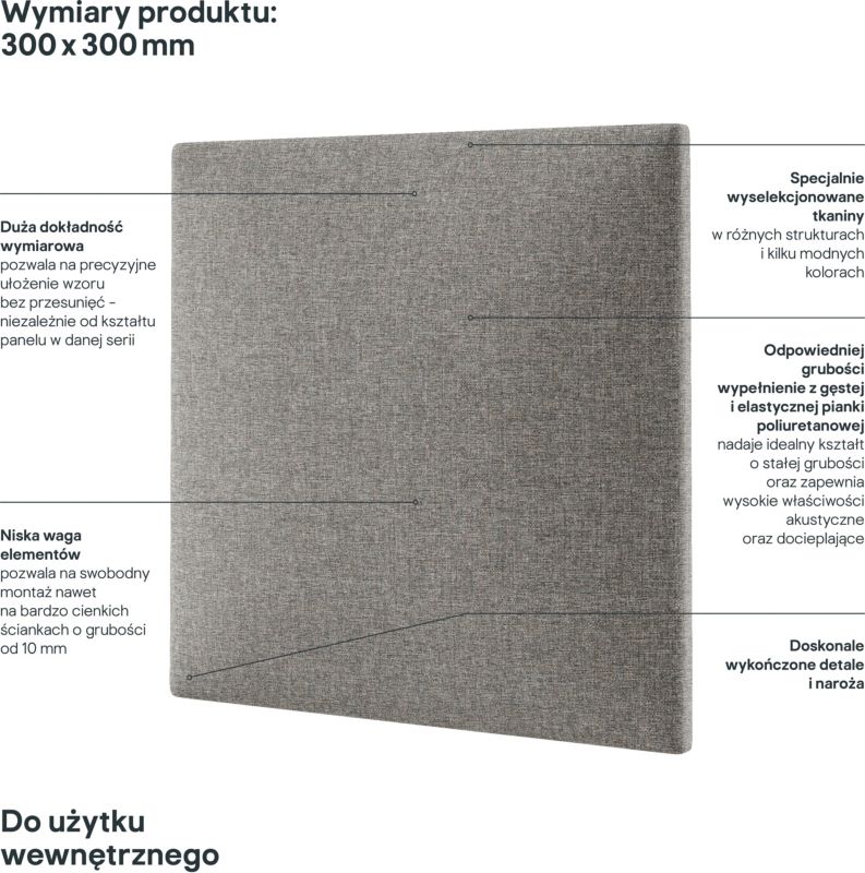 Polstret vægpanel Stegu Mollis SO11 kvadrat 30 x 30 cm grå