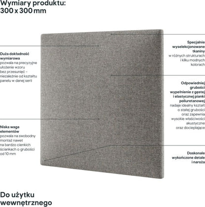 Polstret vægpanel Stegu Mollis SO11 kvadrat 30 x 30 cm grå