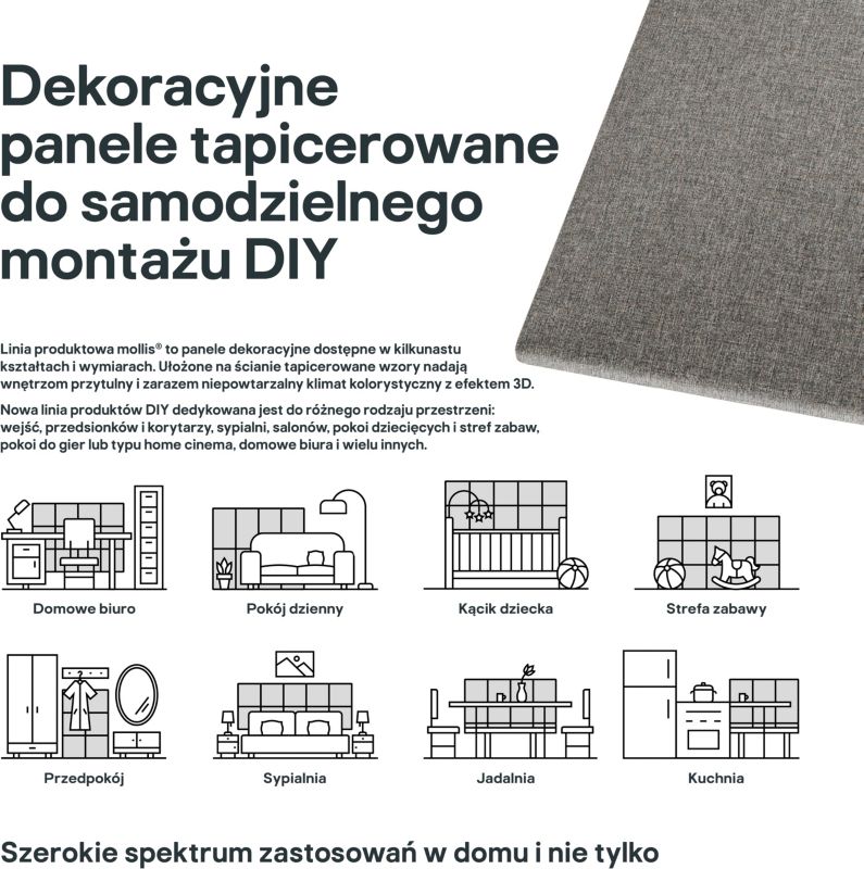 Polstret vægpanel Stegu Mollis SO11 kvadrat 30 x 30 cm grå